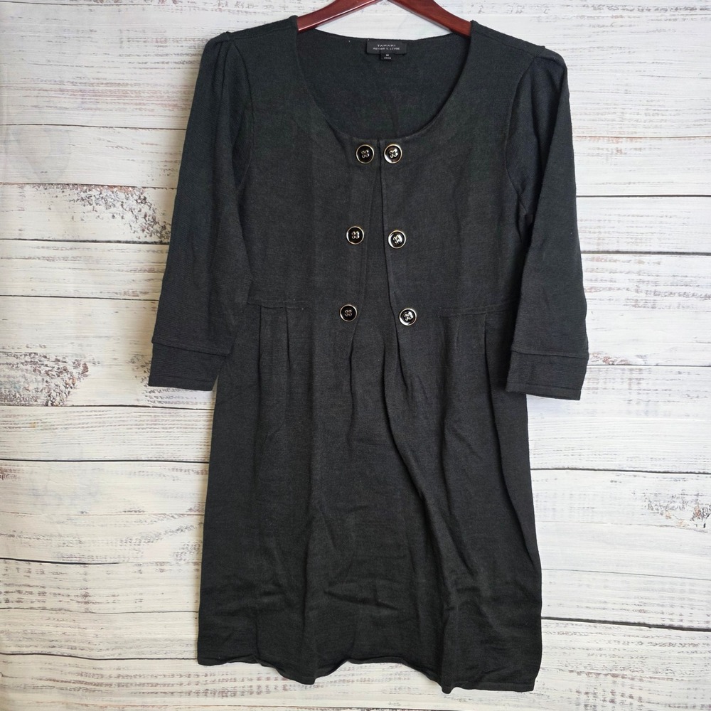 Tahari Arthur S. Levine Grey Wool Blend Knit Button Front Sweater Dress Medium